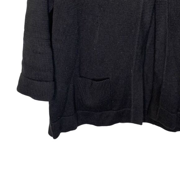 QVC Denim & Company D & Co black large button cardigan sweater layering L boho - Picture 2 of 6